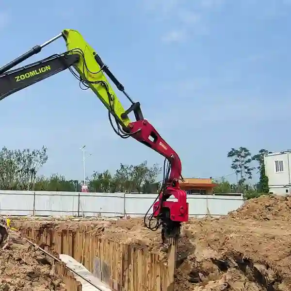 Máy đóng cừ búa rung thuỷ lực lắp trên máy xúc